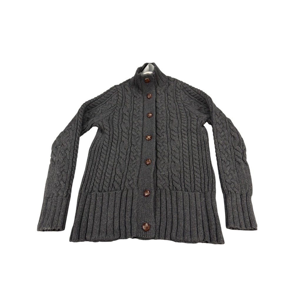Duluth Trading Co Gray Wool Cashmere Blend Cable Knit Button Cardigan Sweater M